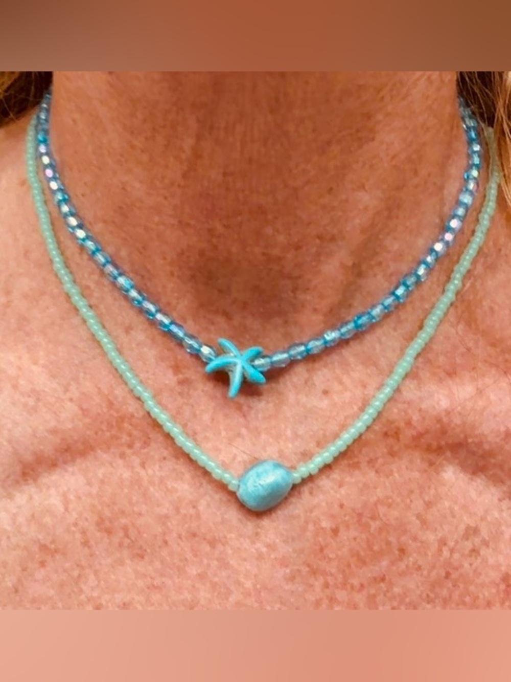 So Cool Crystal Blue Beaded Starfish Necklace